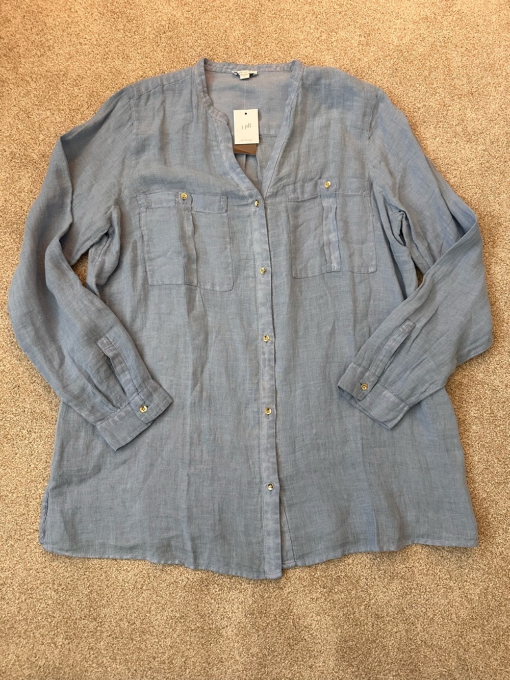 NWT J. Jill 100% Linen Blue Button Down Shirt Relaxed Fit Size Large Tall - Picture 8 of 11